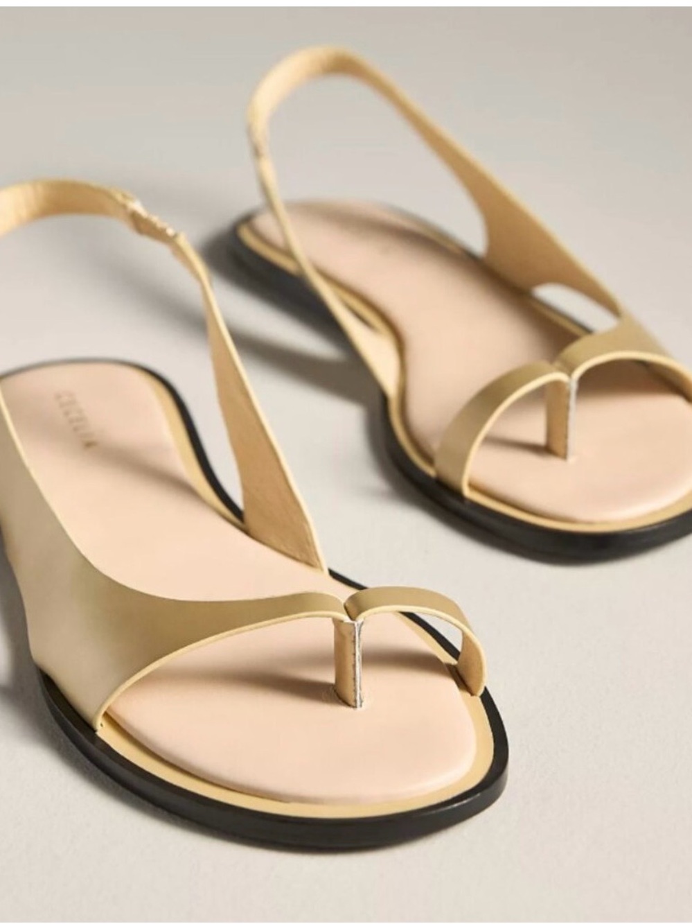 CECELIA NEW YORK Beige and Black Leather Slingback Sandals